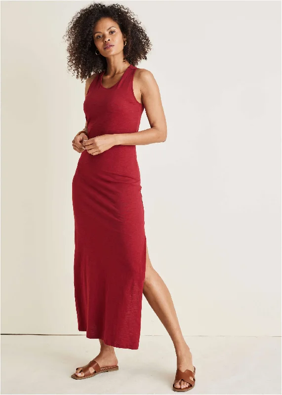 Tank Maxi Dress - Wine Stylish Maxi Dress with Pleats