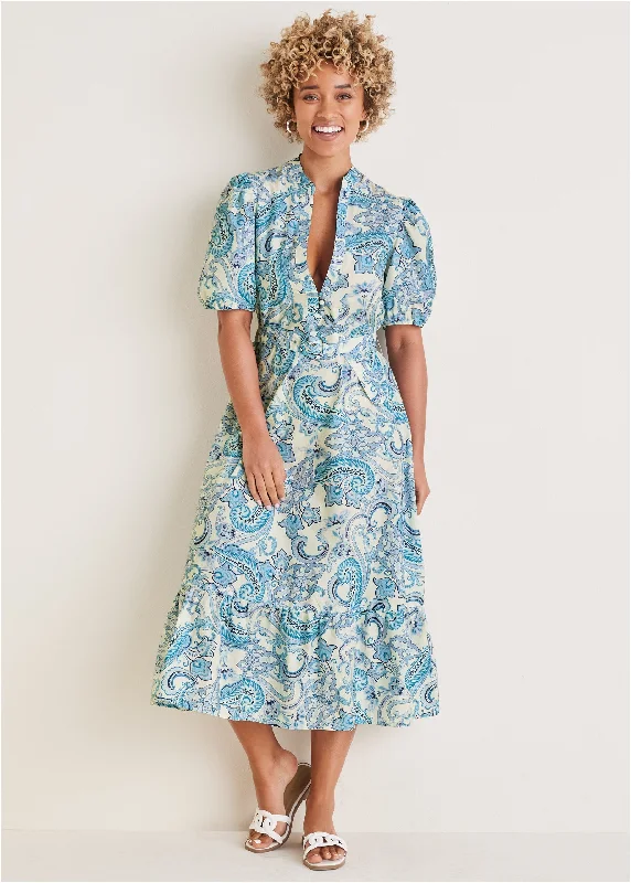 Belted Maxi Dress - Blue Paisley Swirls Classic Strapless Maxi Dress