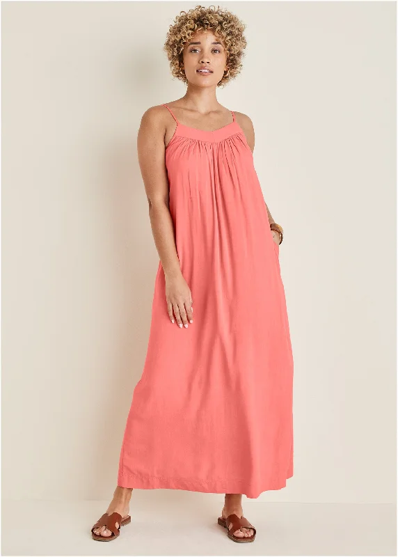 V-Neck Maxi Dress - Coral Classic A-Line Maxi Dress