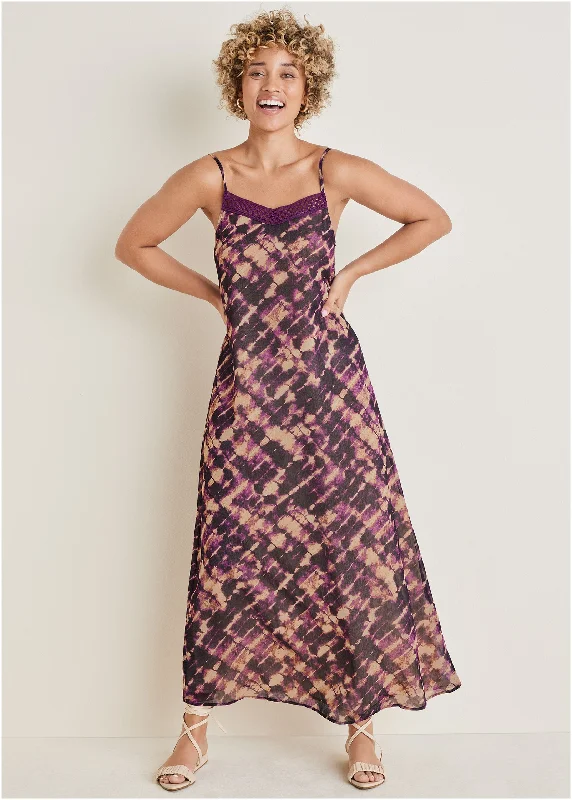 Chiffon Maxi Dress - Desert Tie Dye Stylish One-Shoulder Maxi Dress