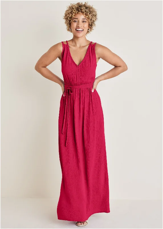 Braided Detail Maxi Dress - Barberry Comfortable Fitted Maxi Dress