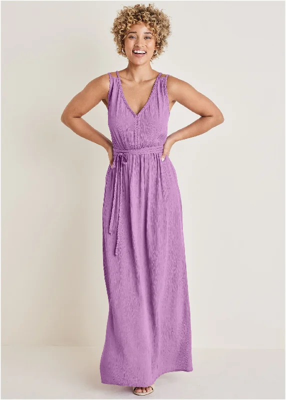 Braided Detail Maxi Dress - Purple Fashionable High-Waist Maxi Dress