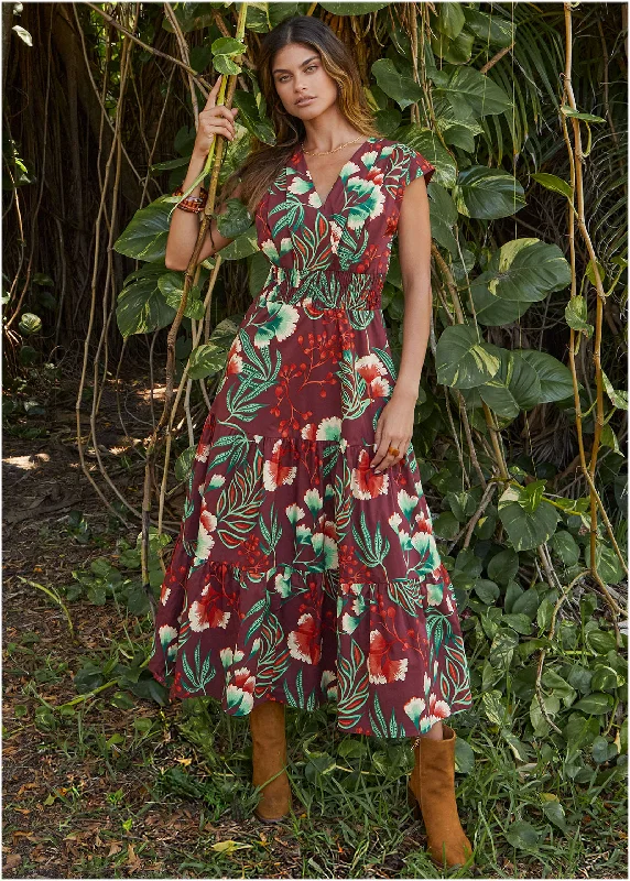 Smocked Waist Maxi Dress - Lake Botanical Stylish Boho Maxi Dress