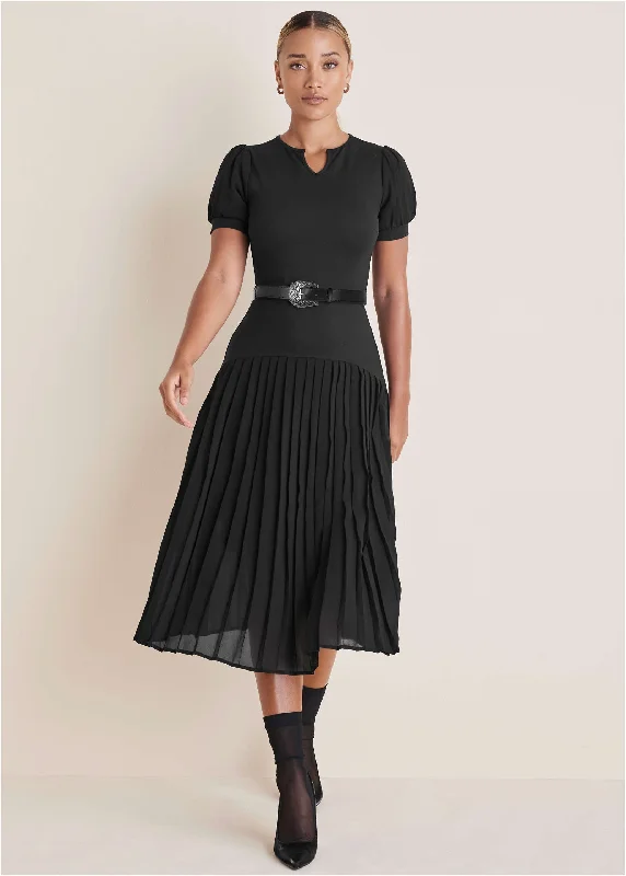 Belted Maxi Dress - Black Stylish Long Sleeve Maxi Dress