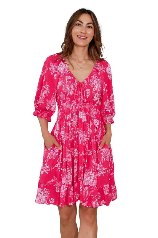 Ava Mia | Womens  Winifred V-Neck Mini Dress ( Hot Pink) Cozy Wraparound Mini Dress