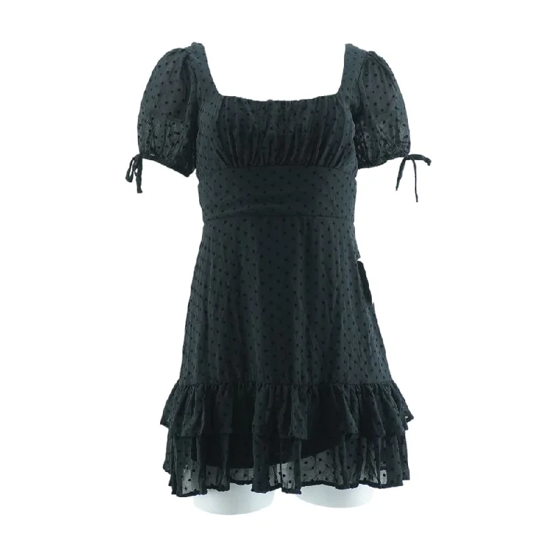 Black Polka Dot Mini Dress Trendy Off-Shoulder Dress Mini