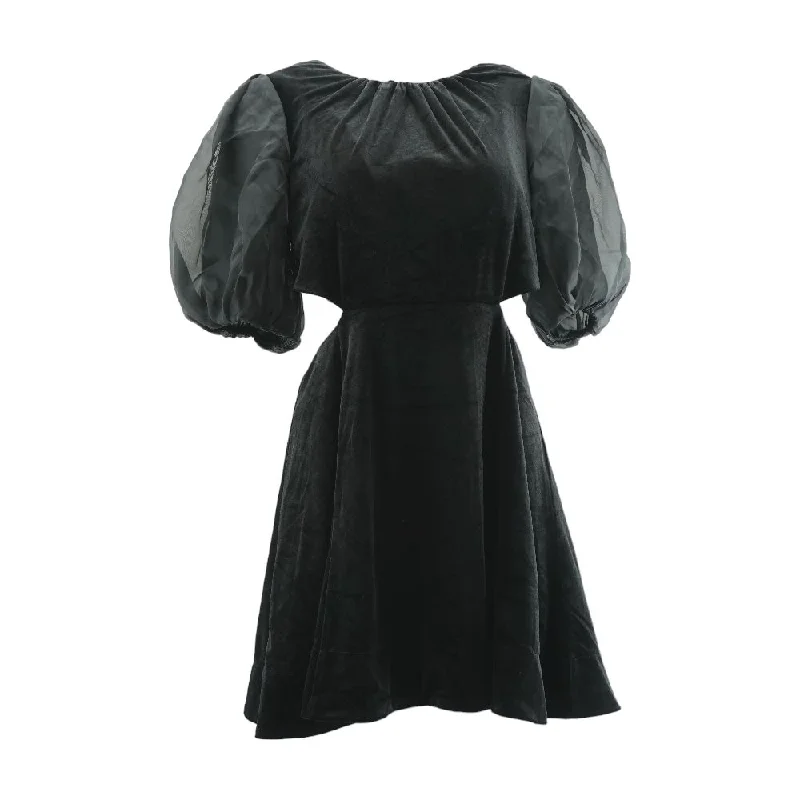 Black Solid Mini Dress Modern Satin Mini Dress