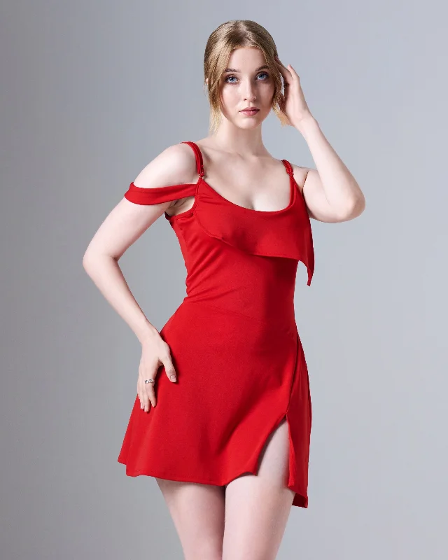 Diana draped Neck A-Line Mini Dress Elegant Lace-Up Mini Dress