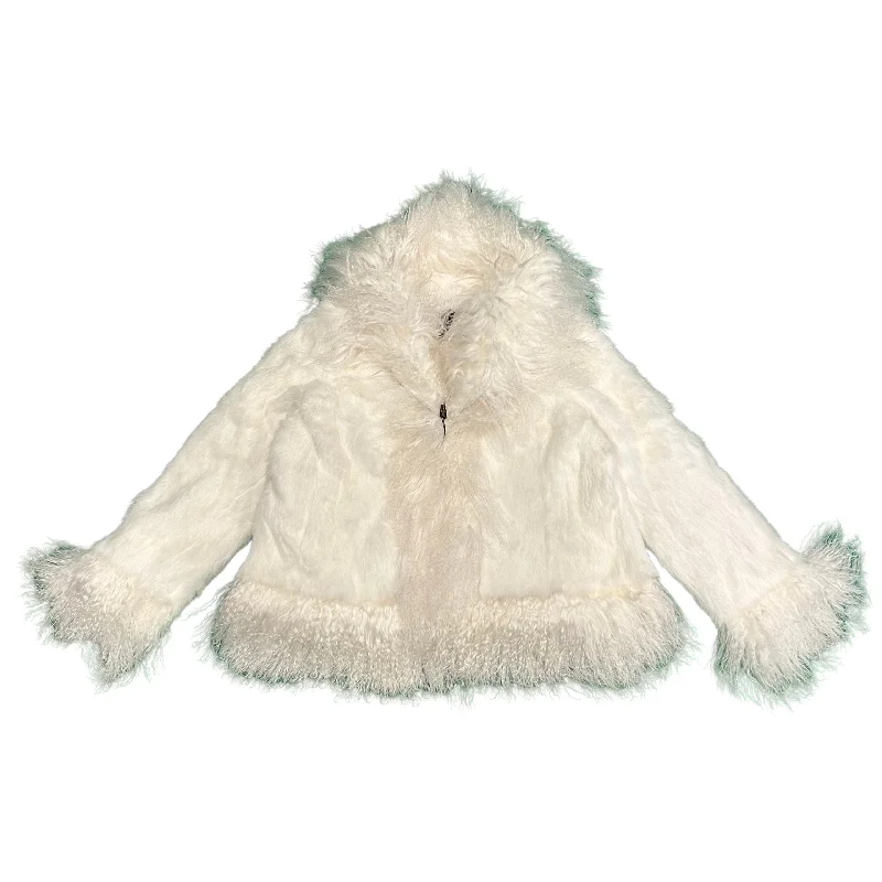 Kashani Women's White Rabbit / Mongolian Lamb Fur Jacket Tailored Jacket Straight Jacket A-Line Jacket Kashani Women's White Rabbit / Mongolian Lamb Fur Jacket Tailored Jacket Straight Jacket A-Line Jacket