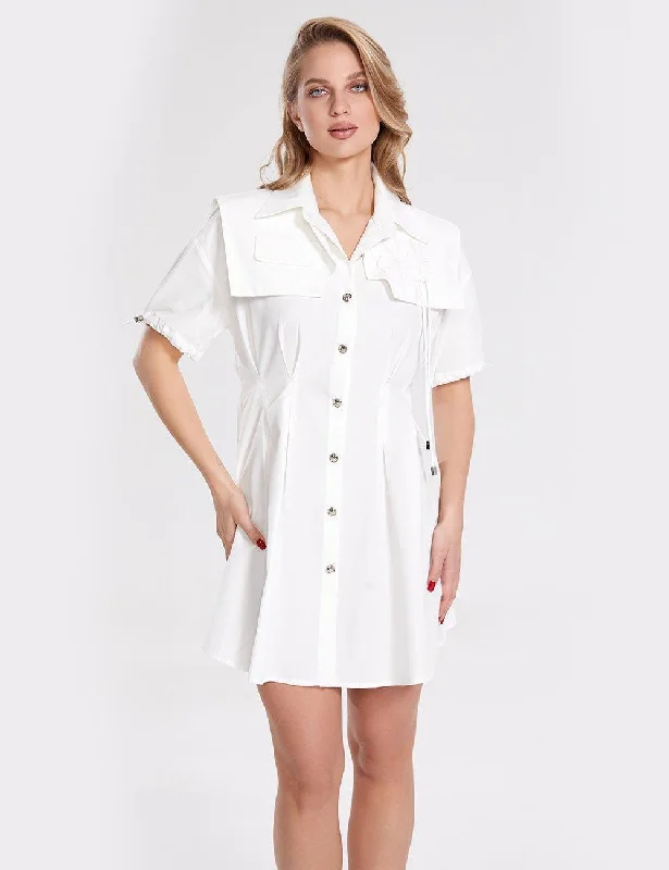 Ladies Chic Button Open White Mini Dress SKD348 Elegant Velvet Mini Dress