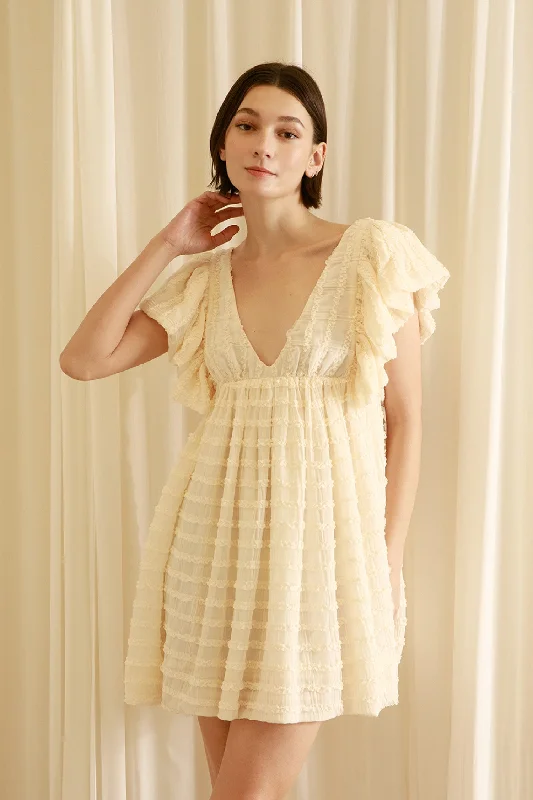 Monochromatic Flutter Sleeve Mini Dress Comfortable Polka Dot Mini Dress
