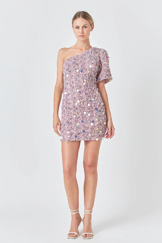 Premium One-Shoulder Sequin Mini Dress Trendy Lace Mini Dress
