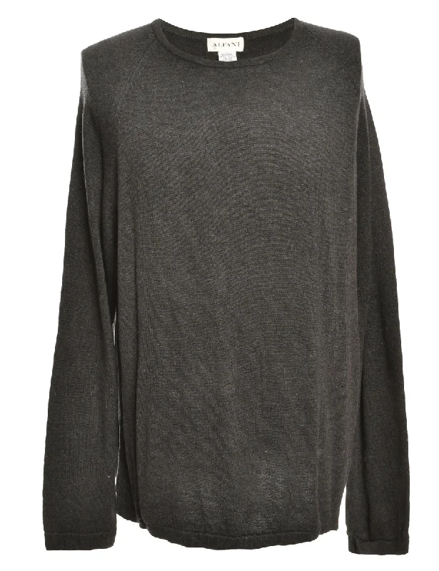 Long Sleeved Dark Grey Knit Jumper - L Cotton Fabric Linen Fabric Terry Fabric