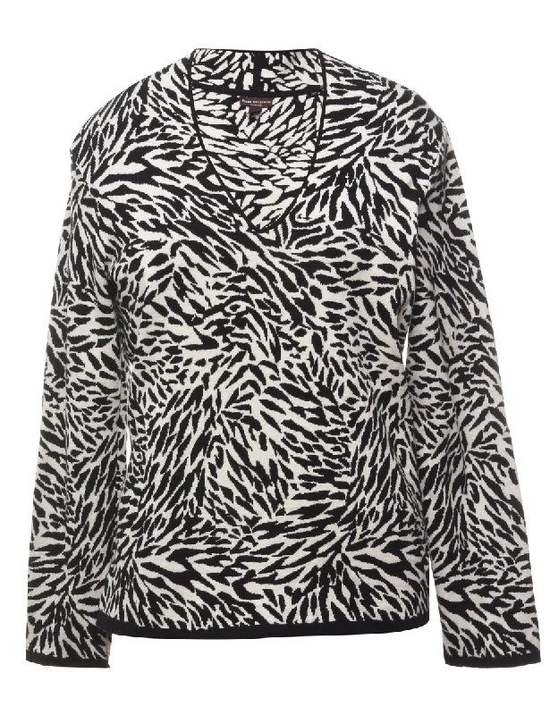 Monochrome Animal Pattern Jumper - L Long Sweater Short Sweater Cropped Sweater