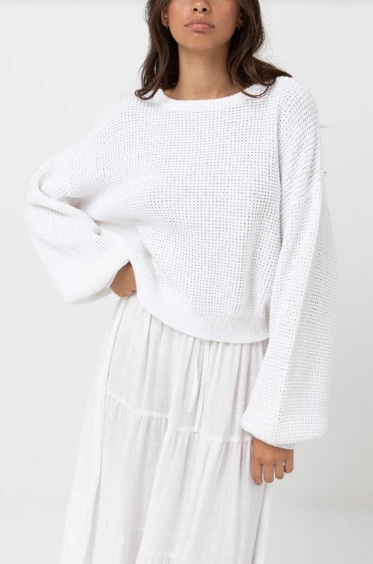 Classic Knit Jumper - White Hooded Caped Shawl Collar