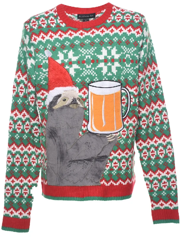 Animal Design Christmas Jumper - L Slim Fit Regular Fit Oversized