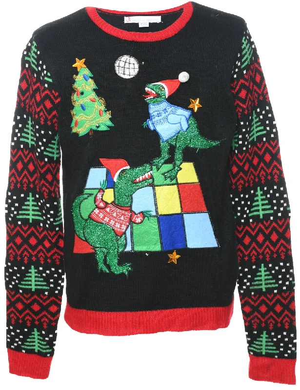 Animal Design Christmas Jumper - M Real Fur Shearling Chenille