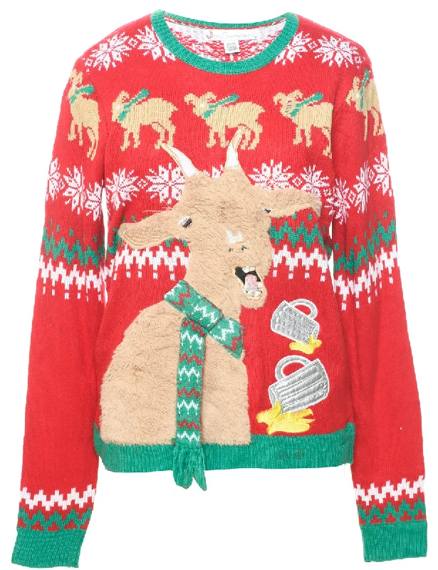 Animal Design Christmas Jumper - M Mesh Sweater Canvas Denim