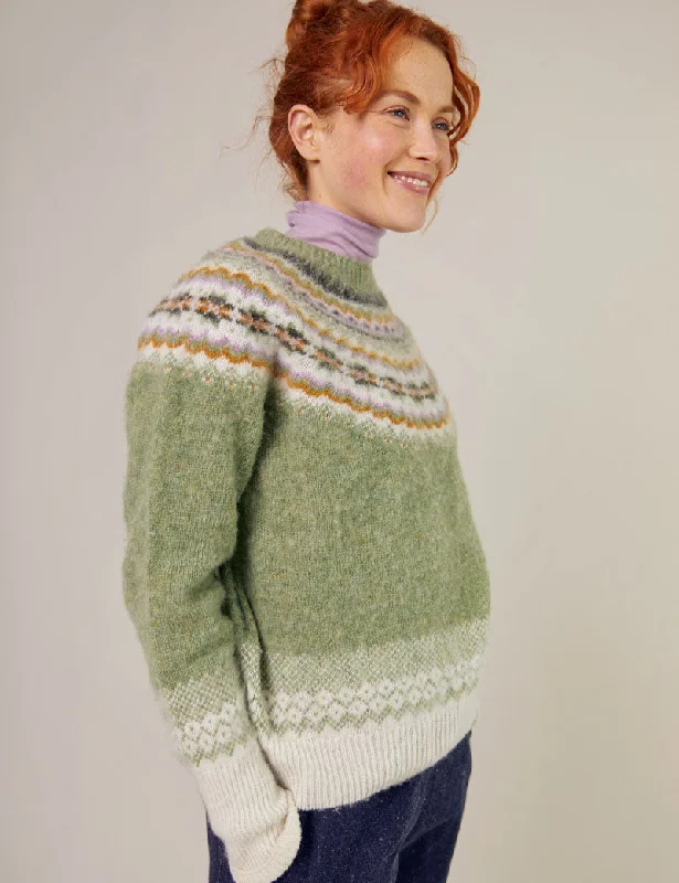 Sideline Bella Jumper Soft Green Mix Notch Collar Peter Pan Collar Cowl Neck