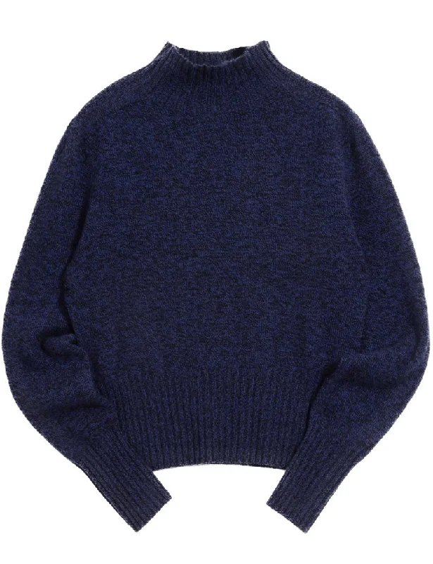 YMC Bryter Knit Jumper Navy Terry Blend Velvet Blend Canvas Blend