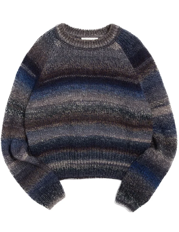 YMC Cyndy Space Dyed Crew Knit Jumper Blue Embroidered Appliqued Beaded