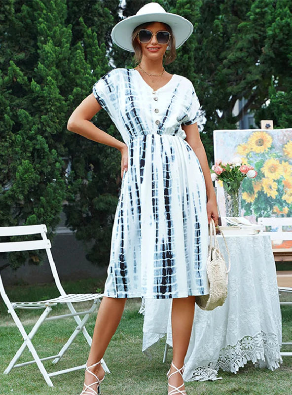 PRINTED TIE-DYED WHITE MORI DRESS