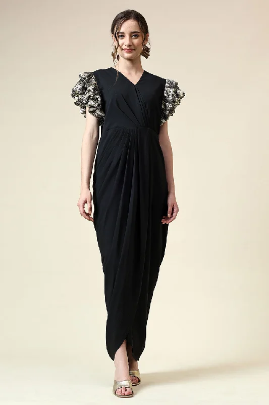 Gold Lurex Noir Drape Dress
