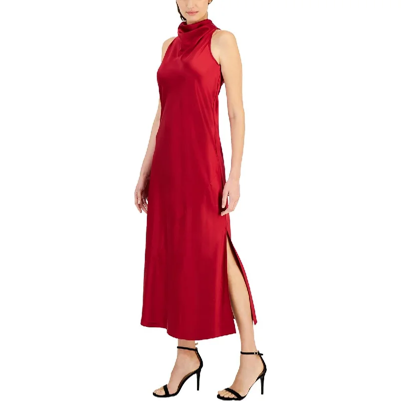 Womens Tea Length Cowl Neck Slip Dress