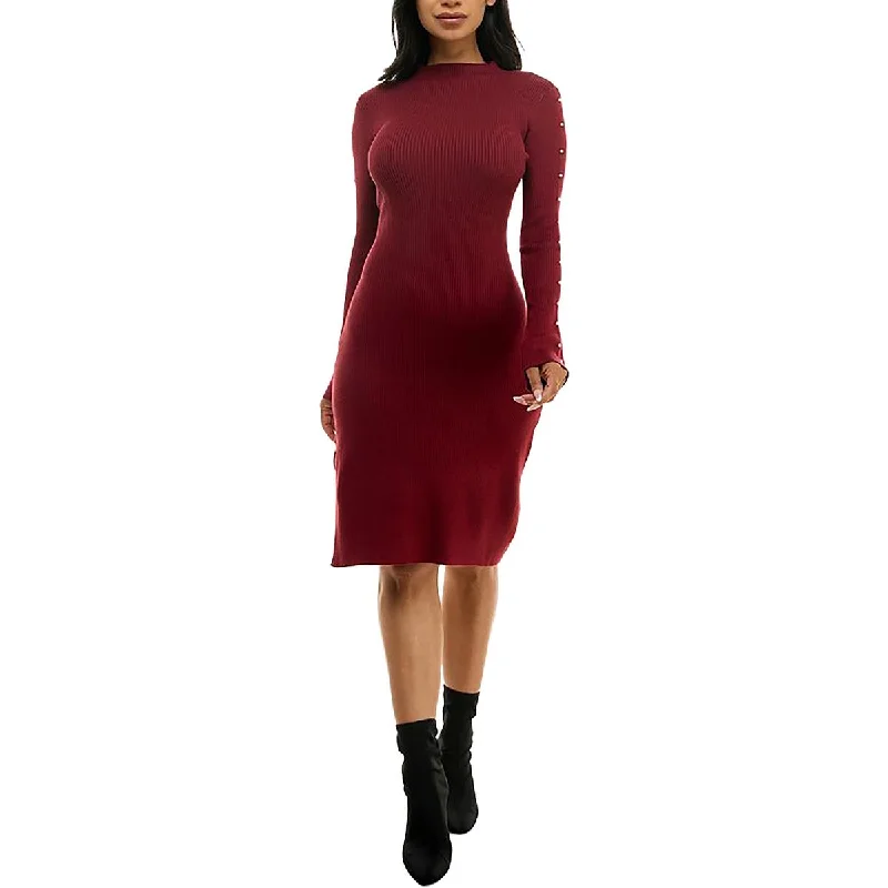Juniors Womens Knee-Length Embellished Sweaterdress