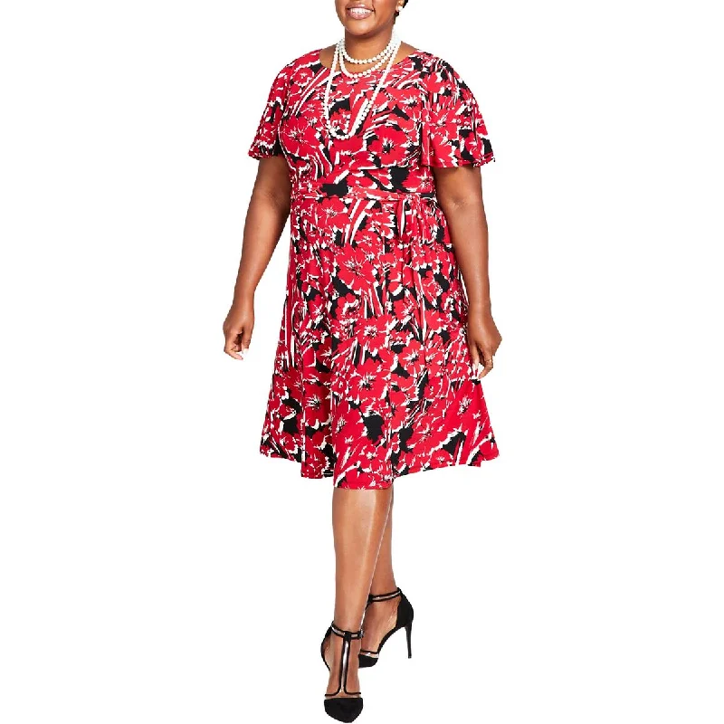 Womens Knee-Length Printed Fit & Flare Dress