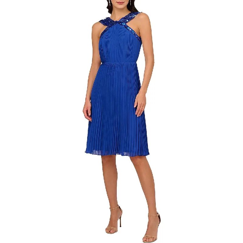 Womens Knee-Length Embellsihed Halter Dress