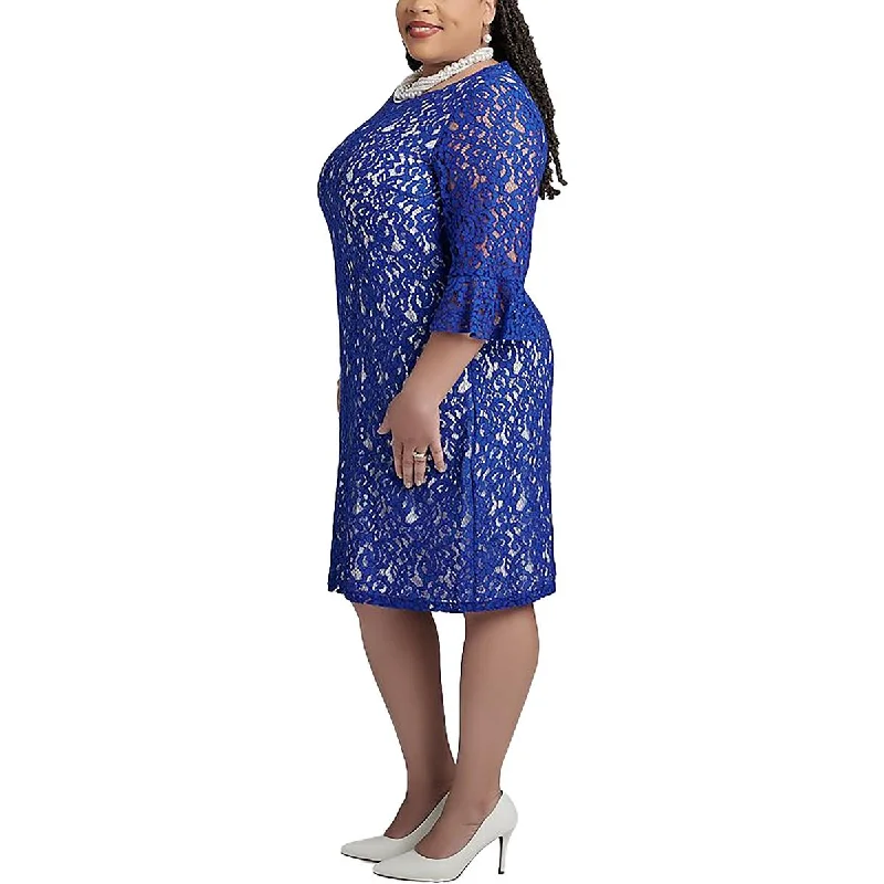 Womens Lace Bell Sleeve Sheath Dress