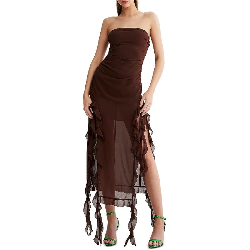 Womens Hi-Low Strapless Evening Dress
