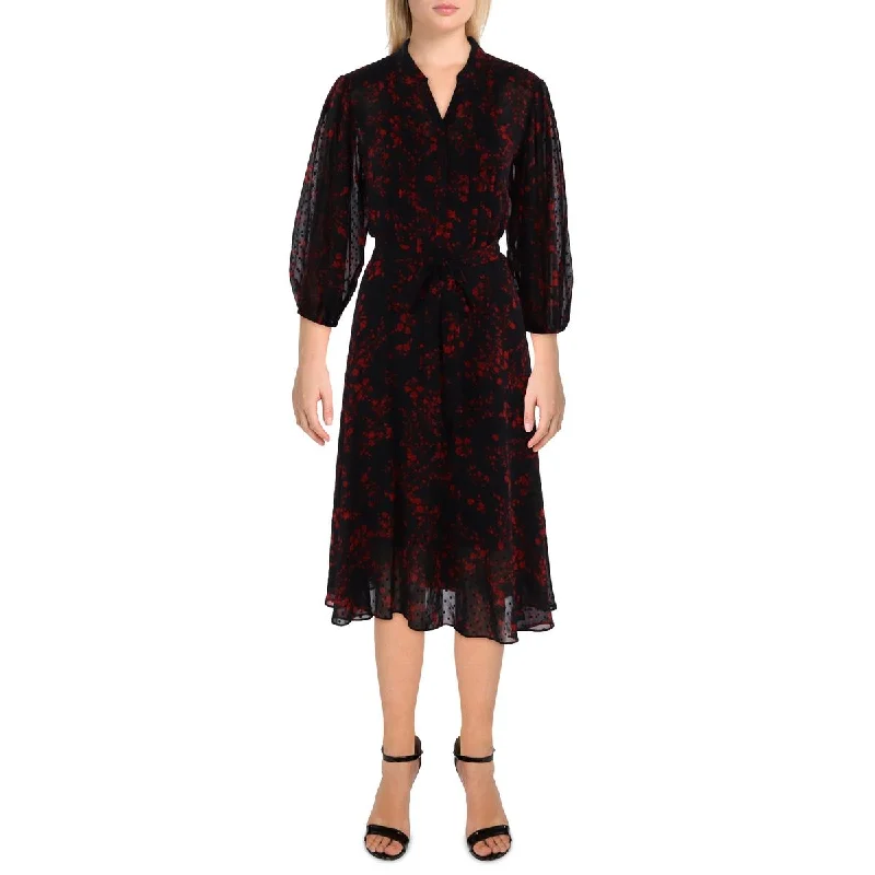 Womens Pintuck Knee Length Fit & Flare Dress