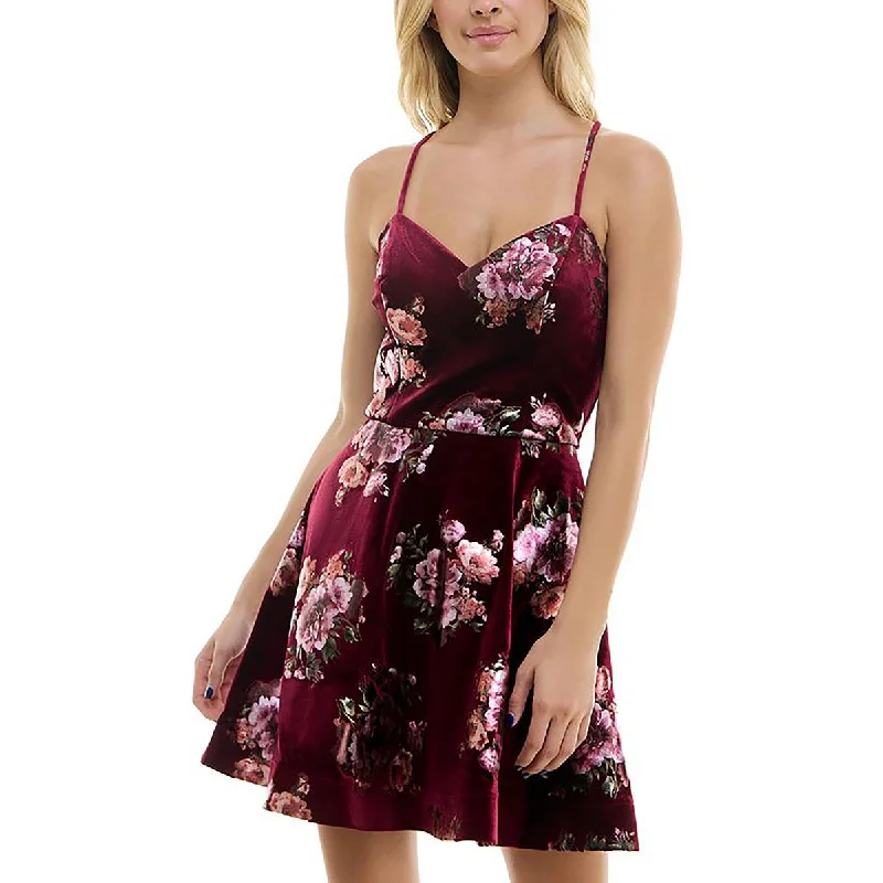Juniors Womens Printed Fit & Flare Dress