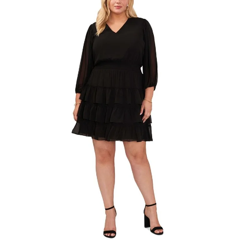 Plus Womens Tiered Smocked Waist Wear To Work Dress