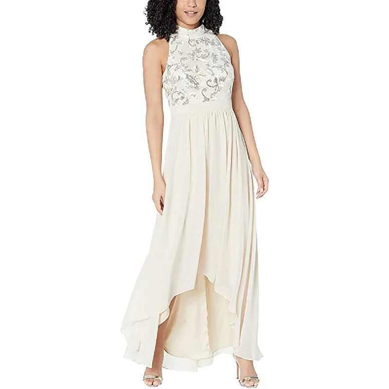 Womens Chiffon Sequin Evening Dress