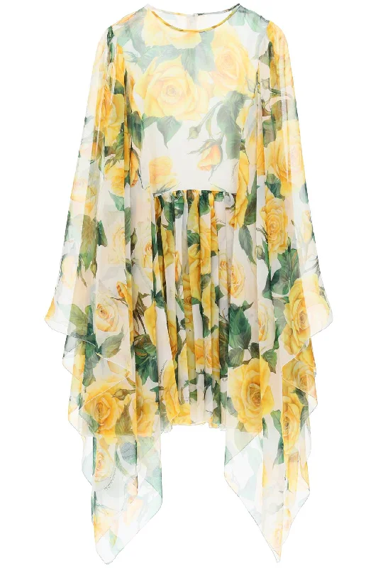 Dolce & Gabbana Women's "Short Silk Chiffon Dress With Yellow Rose Print"