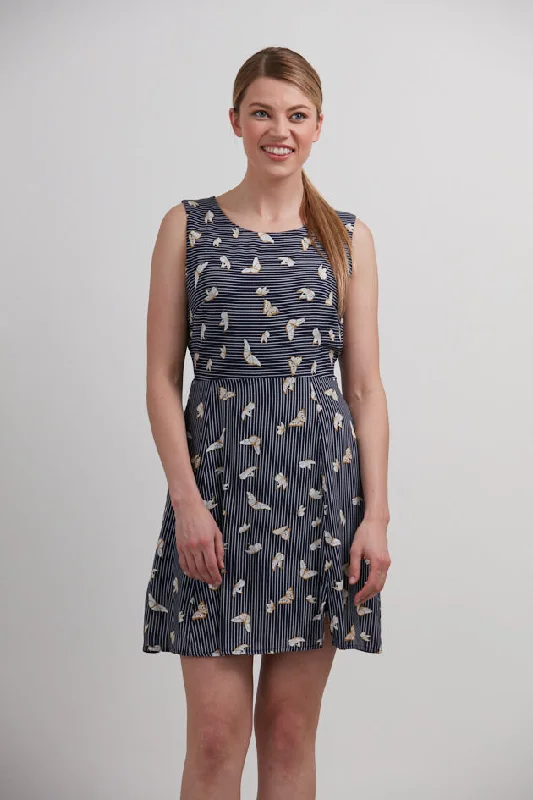 Butterfly All Over Print Striped Blue Dress