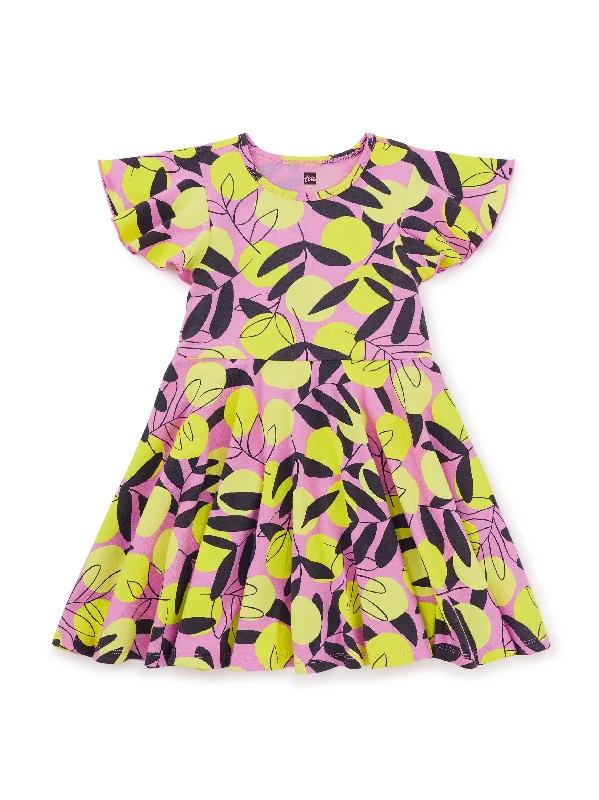 Flutter Sleeve Twirl Dress - Mediterranean Citrus