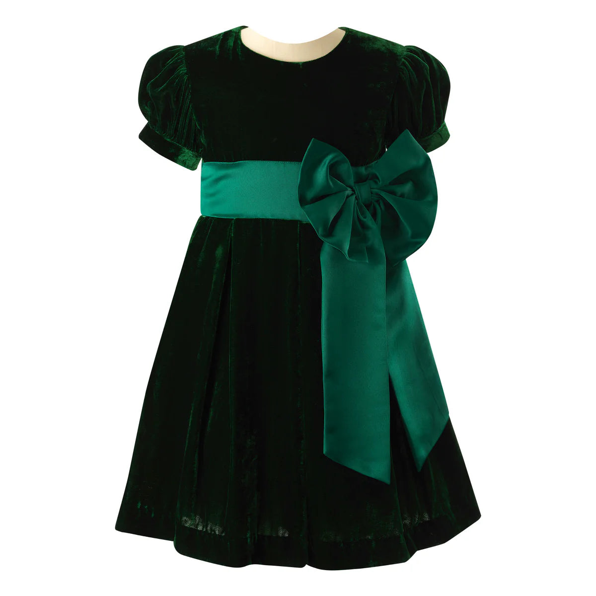 Crushed Velvet Bow Dress | Green