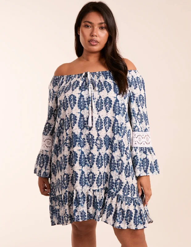 Curve Leaf Print Scoop Neck Dress