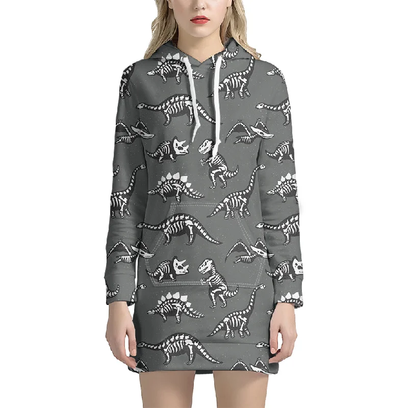 Dinosaur Fossil Pattern Print Pullover Hoodie Dress