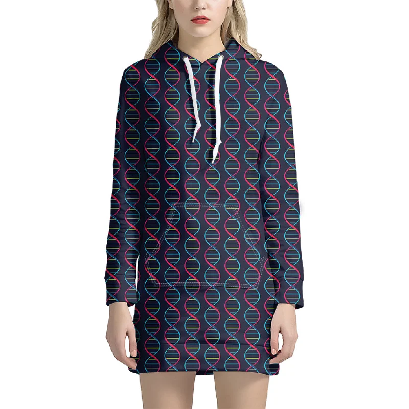 DNA Helix Pattern Print Pullover Hoodie Dress