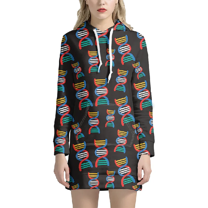DNA Strands Pattern Print Pullover Hoodie Dress