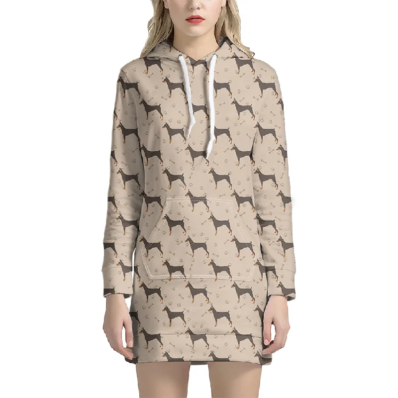 Doberman Pinscher Pattern Print Pullover Hoodie Dress