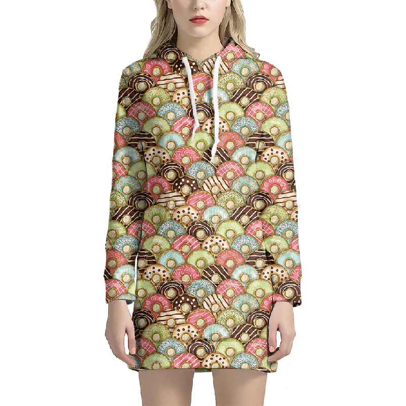 Donuts Pattern Print Pullover Hoodie Dress