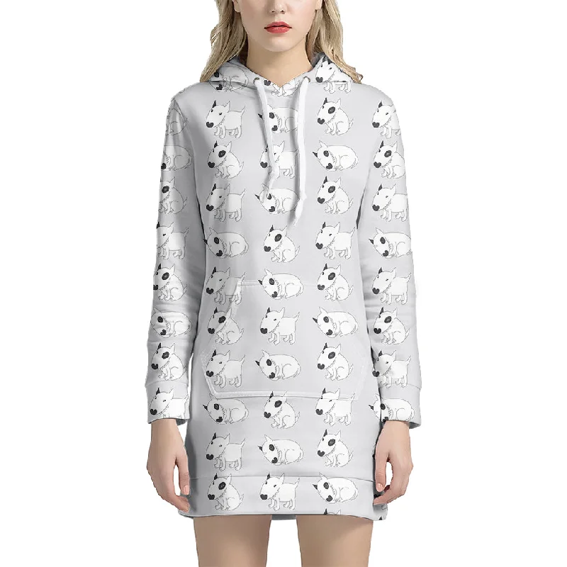 Doodle Bull Terrier Pattern Print Pullover Hoodie Dress