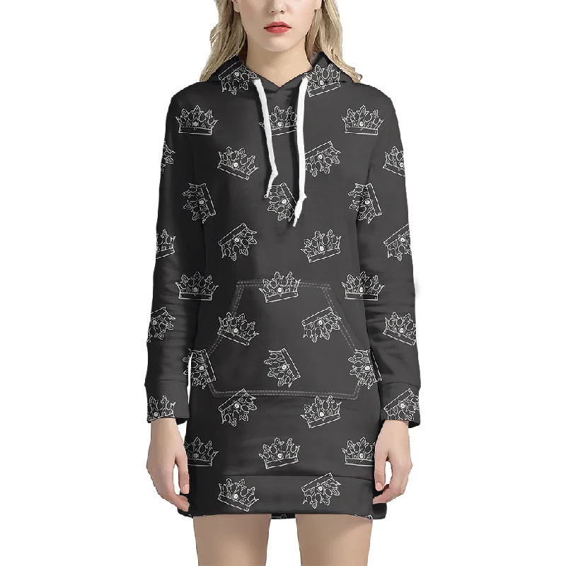 Doodle Crown Pattern Print Pullover Hoodie Dress