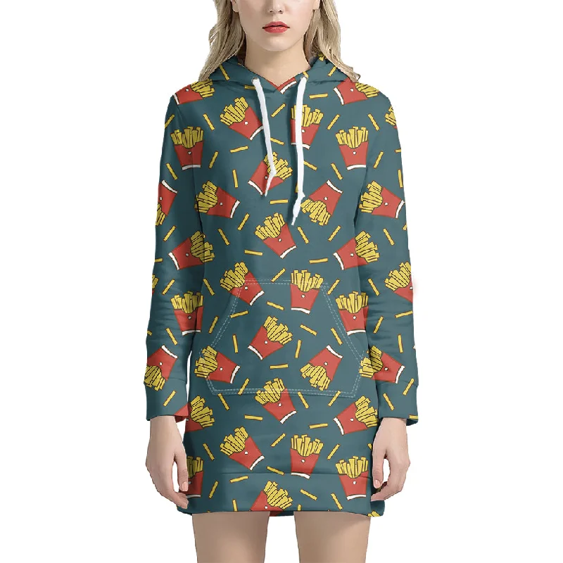 Doodle French Fries Pattern Print Pullover Hoodie Dress
